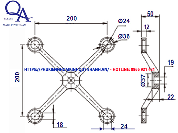 Cấu tạo chân nhện (kẹp nối kính) spider 4 chân 1 Cấu tạo chân nhện (kẹp nối kính) spider 4 chân 1