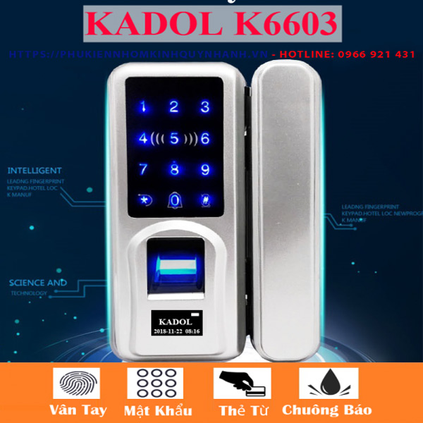 Thông số kỹ thuật khóa Kadol vân tay cửa kính K6603 1