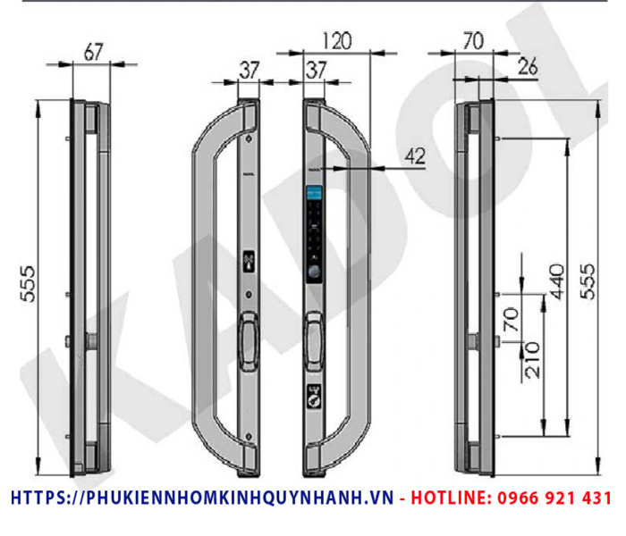 Kích thước khóa Kadol KD-700 1