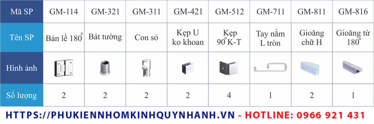Chi tiết Bộ Set 13 phụ kiện Gymek phòng tắm kính 180 độ 1 Chi tiết Bộ Set 13 phụ kiện Gymek phòng tắm kính 180 độ 1