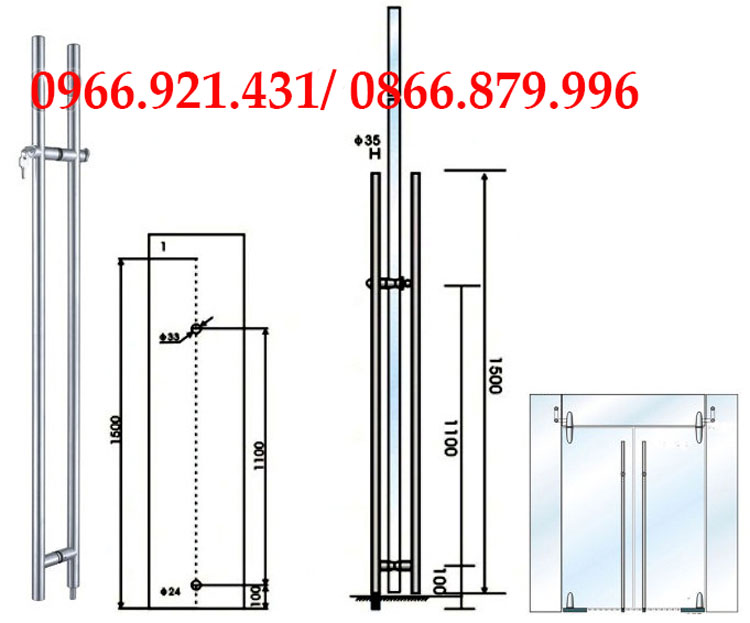 Tay nắm H khóa liền cho cửa kính thủy lực - HANDER 1 Tay nắm H khóa liền cho cửa kính thủy lực - HANDER 1