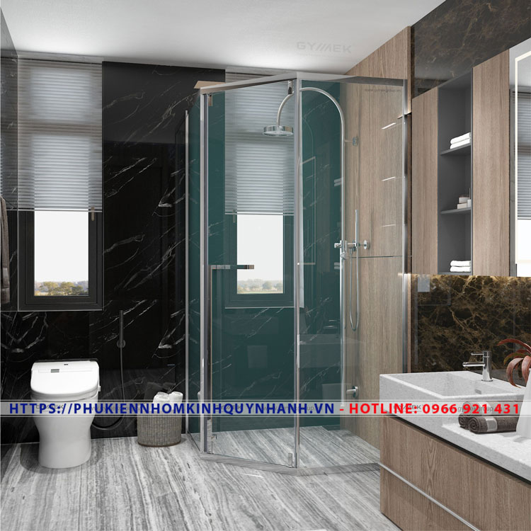 Set phụ kiện Gymek phòng tắm kính cửa lùa 135 độ 1 Phụ kiện phòng tắm kính Gymek 135 độ cửa lùa màu bóng gương