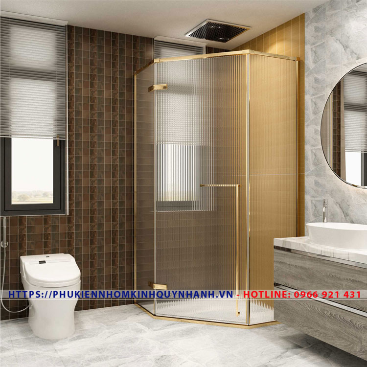 Chi tiết Set phụ kiện Gymek cho phòng tắm kính 135 độ hệ SLIM 2 Bộ phụ kiện phòng tắm kính 135 độ hệ Slim cửa mở quay màu vàng gương