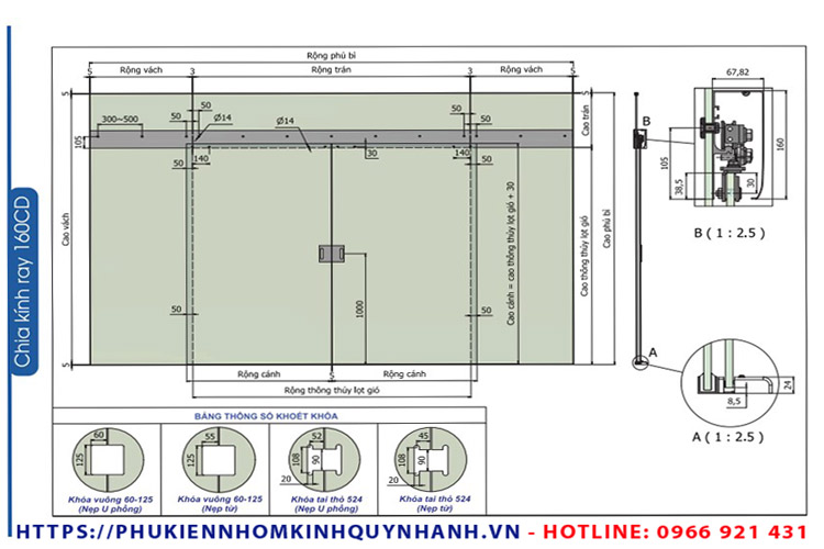 Tính năng của ray treo cửa lùa bán tự động hệ 160 Hedera 1 Chia kính ray bán tự động sử dụng con trượt 160CD
