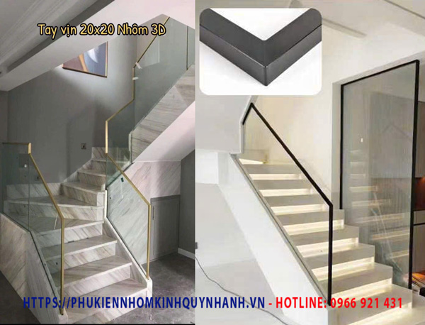 Tay vịn nhôm 3D vuông 20x20 1 Tay vịn nhôm 3D vuông 20x20 1