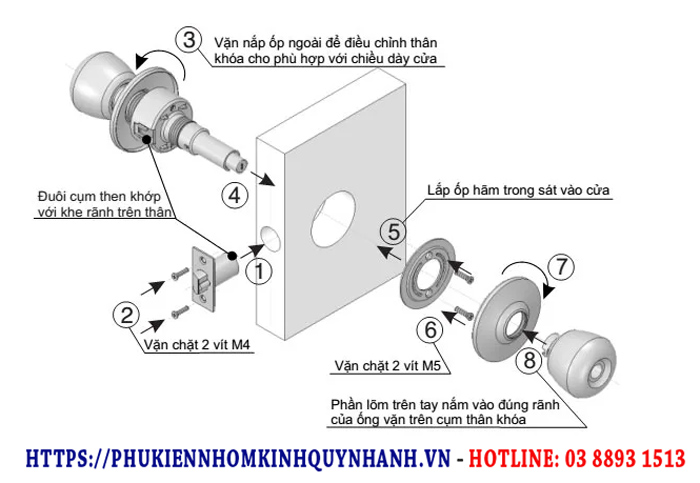Cách lắp khóa cửa tay nắm tròn chi tiết theo từng bước 2 Cách lắp khóa cửa tay nắm tròn chi tiết theo từng bước 2